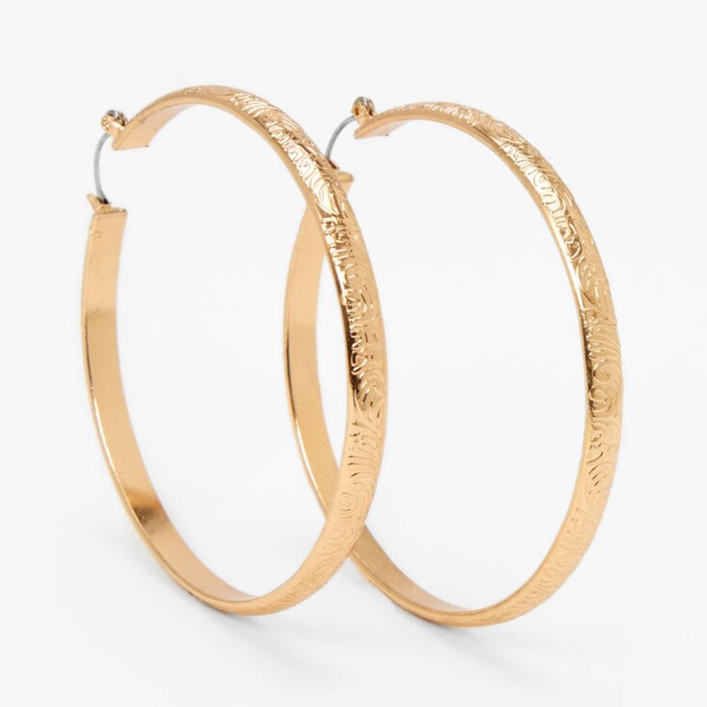 💛✨ Gold Swirl Embossed 60mm Hoop Earrings | NWT